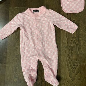 Gucci Pink GG Logo Baby Footie